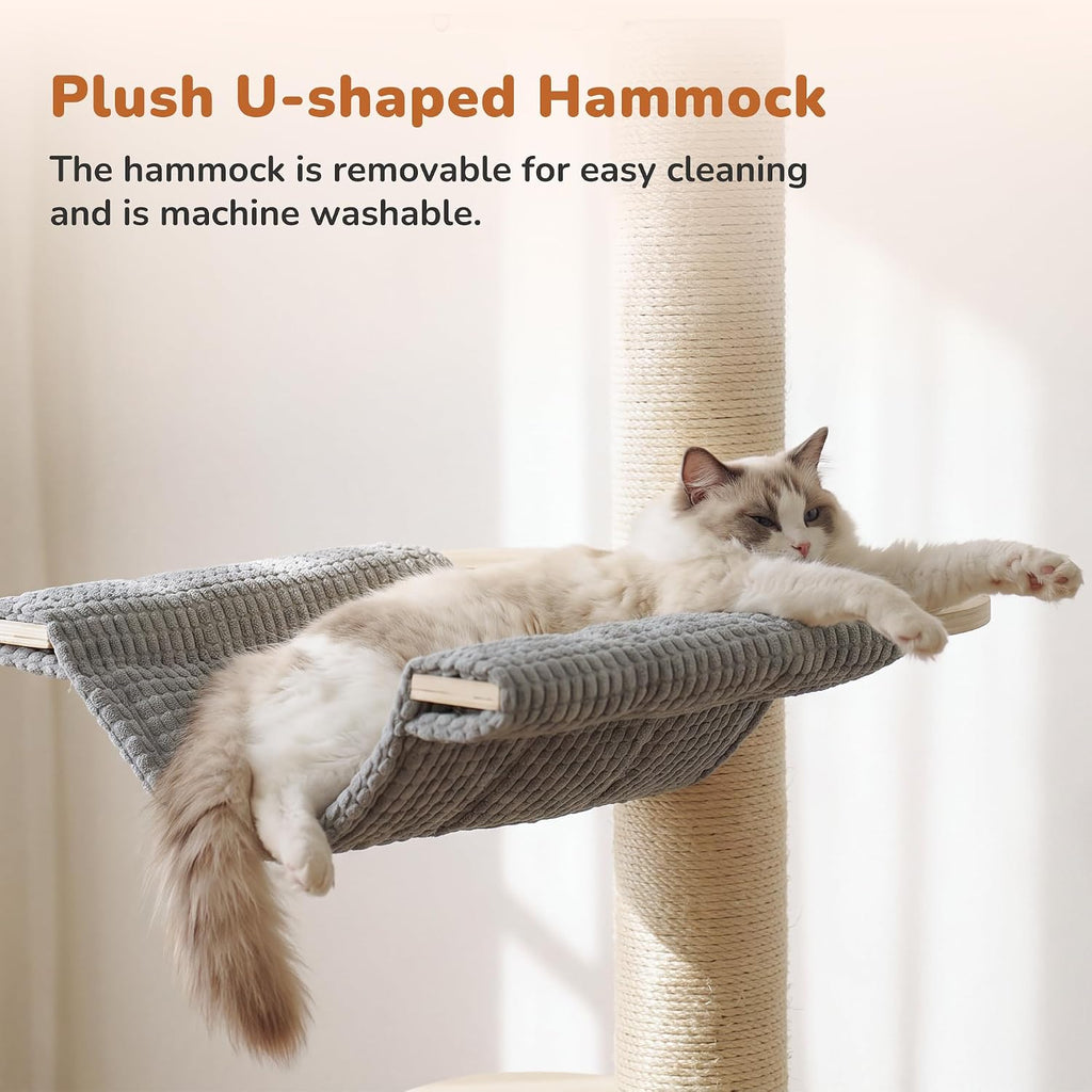 69'' Modern Cat Tree for Large Cats, Wood Cat Tree Tower with Scratching Posts, Multi-Level Cat Tree with Cozy