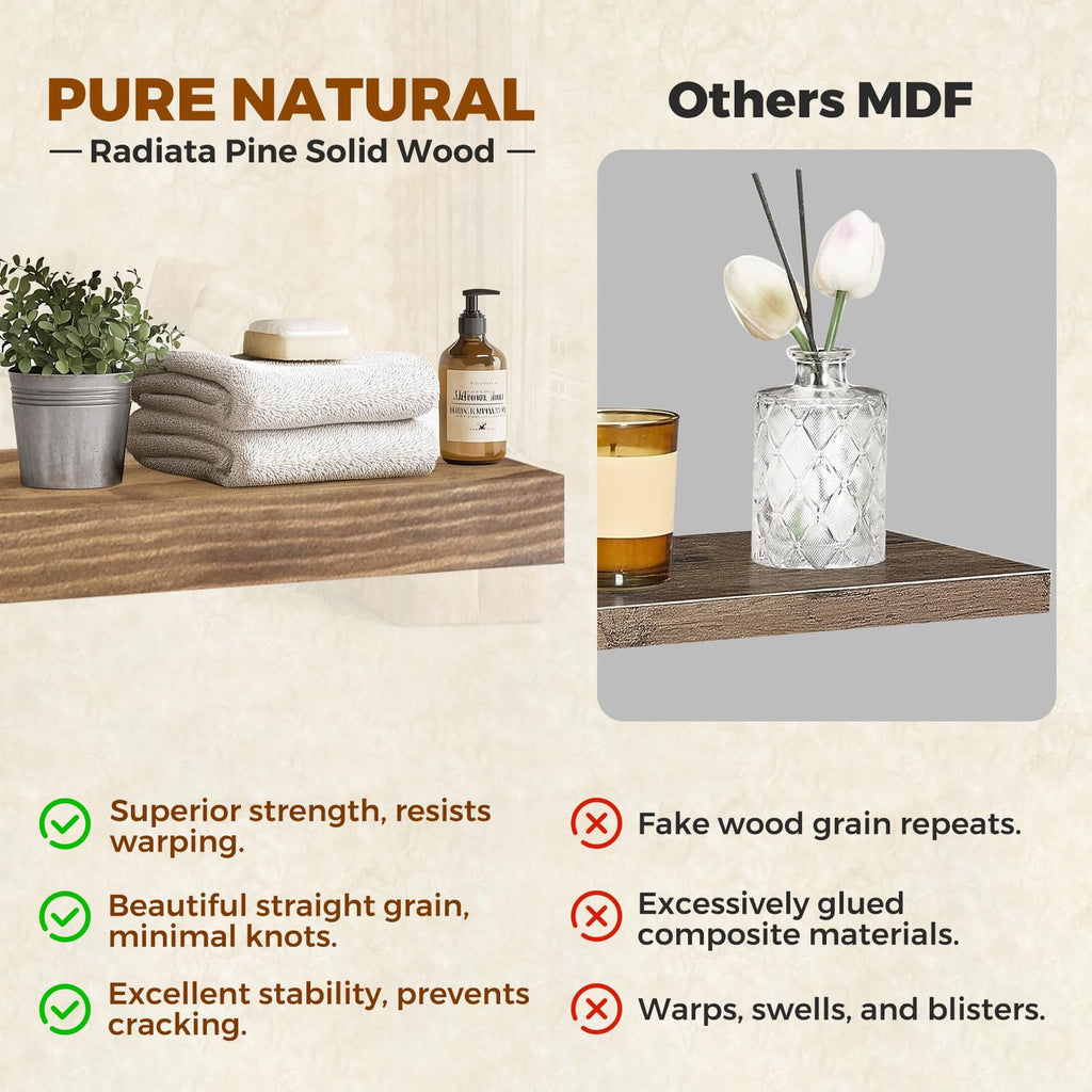 24x6.8x1.7in Solid Wood Floating Wall Shelf Set of 2 Oak Finish