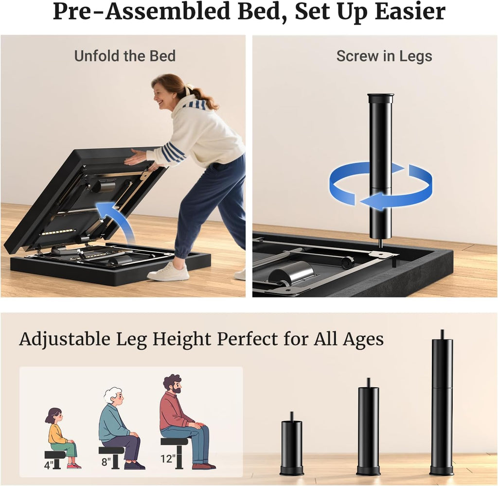 T600 Adjustable Bed Frame Split King Size with Remote & Massage - Syncable Electric Beds Bases, Zero Gravity, Dual