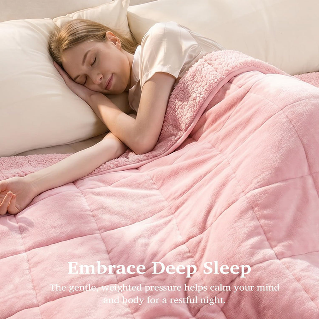 Weighted Blanket for Adult, Queen Size 15 lbs 60 x 80 Inches | Soft Warm Sherpa Fleece; Cozy Flannel Filled with