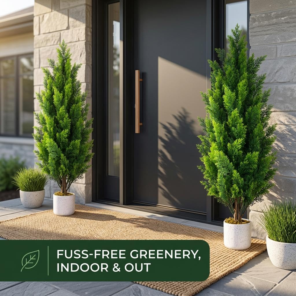 3FT Artificial Cedar Topiary Trees Set of 2, with Planter