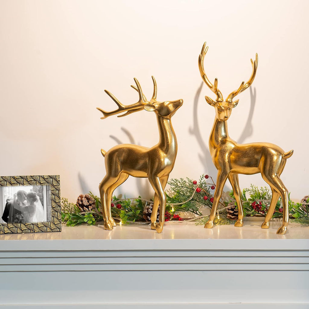 Gold Reindeer Christmas Decoration Indoor - Large Christmas Reindeer Decor Statue 11 * 6.9 * 20.9 Inch