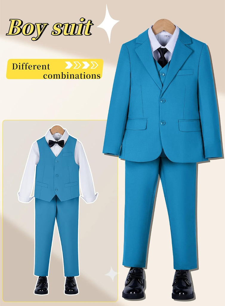 Boy's Tuxedos Toddler Formal Suits Set Kids Blue Black Slim Fit Suit for Weddings