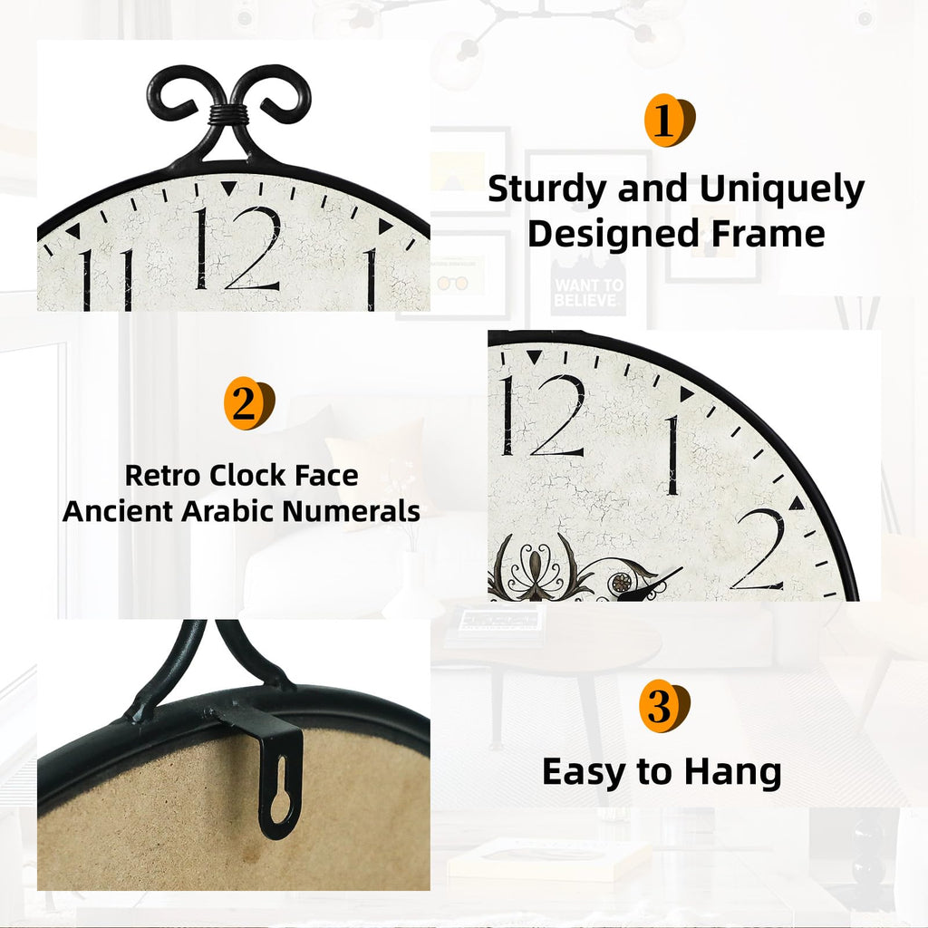 30 Inch Wall Clock, Extra Large Farmhouse Wall Clock, Wrought Iron Frame with Warm Gray Finish, Silent Battery