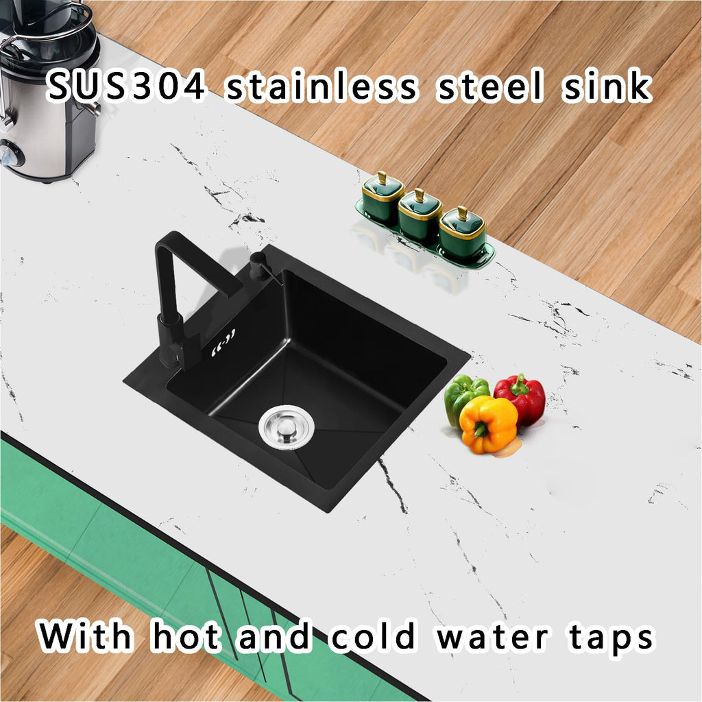 Square Single bowl Kitchen Sink Black Stainless steel with Faucets Undermount 12.5x12.5IN