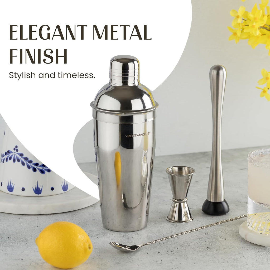 8-Piece Cocktail Shaker Set with Velvet Bag | Complete Kit for Bartenders | Includes Shaker with Strainer, Jigger - Set of 8