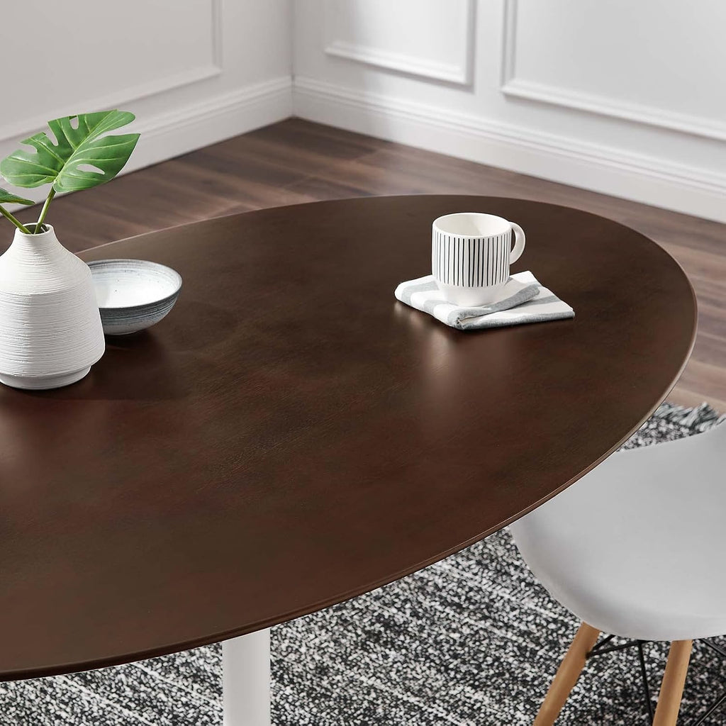 Inspired Tulip Style Oval Pedestal Dining Table — White Cherry Walnut, 60″ Oval
