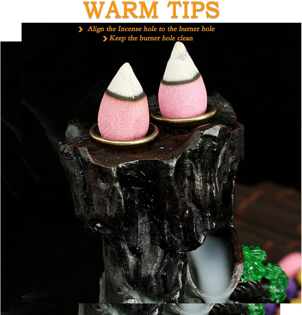 Mountain Incense Burner, Backflow Incense Holder with Cones and Sticks - Set of 5