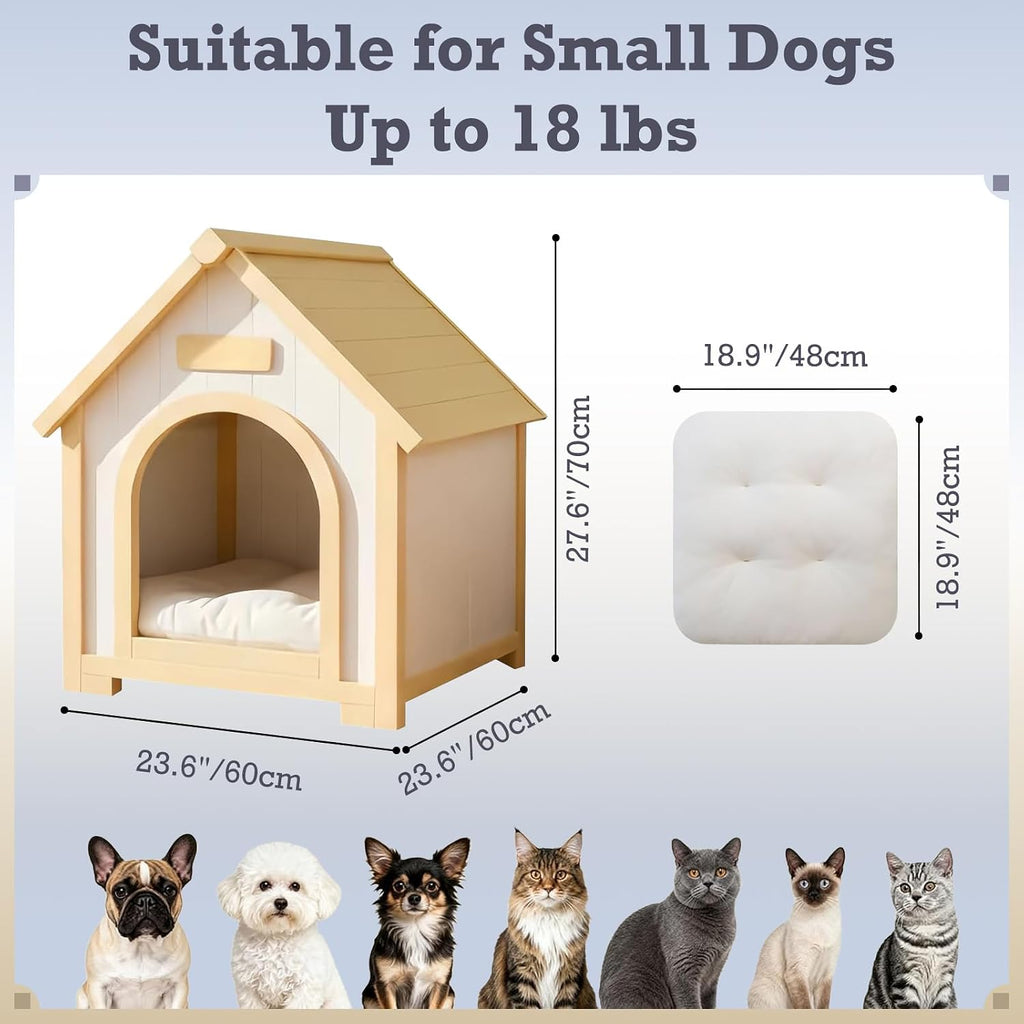 Indoor Dog House for Small Dogs, FSC Certified Cedar Wood Cat House with Cushion, Natural Solid Wooden Pet House