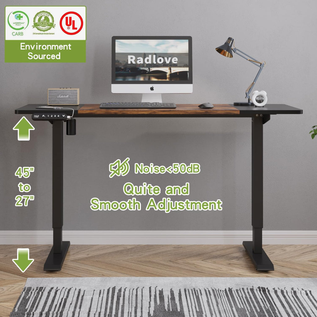Electric Height Adjustable Standing Desk, 55 x 24 Inches Sit Stand up Workstation, Splice Board Memory Computer Table