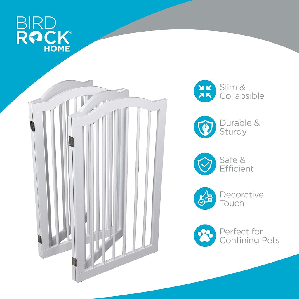 Arched Top Dog Gate | 4 Panel, 36" H Wooden Pet Barrier for Dogs or Cats | Freestanding Folding Room Divider