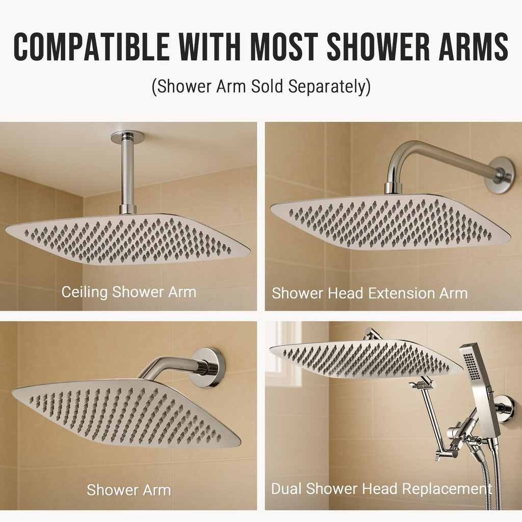 All Metal 16 Inch Large Rain Shower Head for Ceiling or Wall
