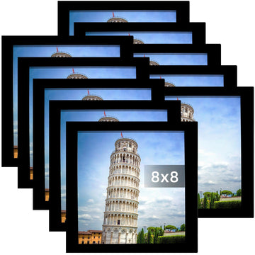 8x8 Picture Frame Set of 10, Display Pictures 8x8 Prints Without Mat, Tabletop or Wall Mounting, Black