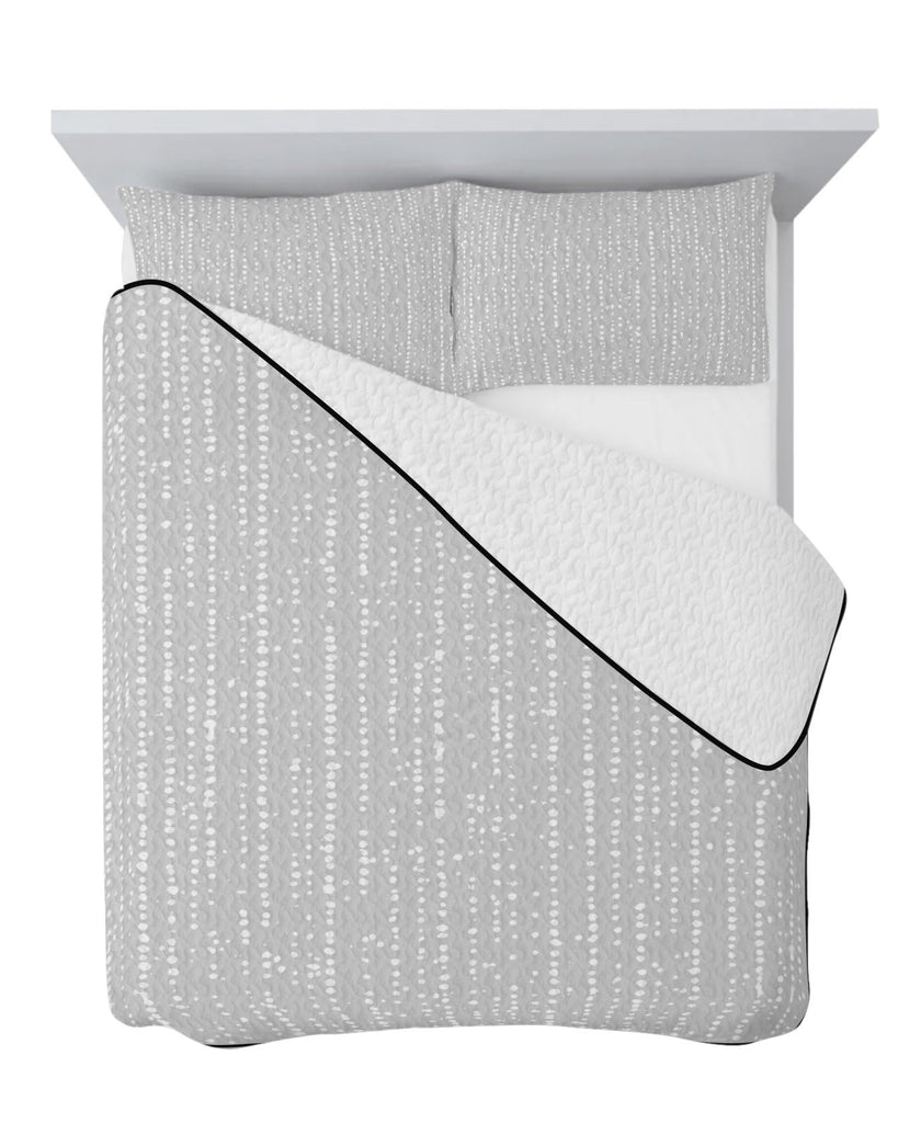 Vertical Ticking Quilt Set 3 Pieces Quilted Bedspread- Soft, Silver Linear Lightweight Quilt with 2 Pillow
