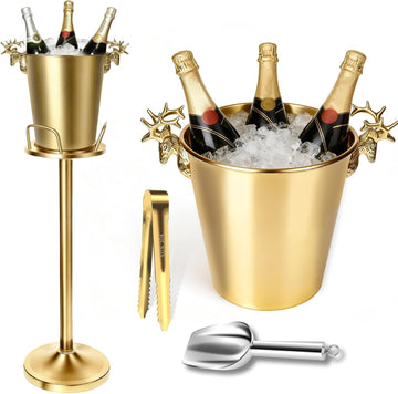 Champagne Bucket with Stand,Ice Bucket kits with Stand (Antler Gold, 1 pack)