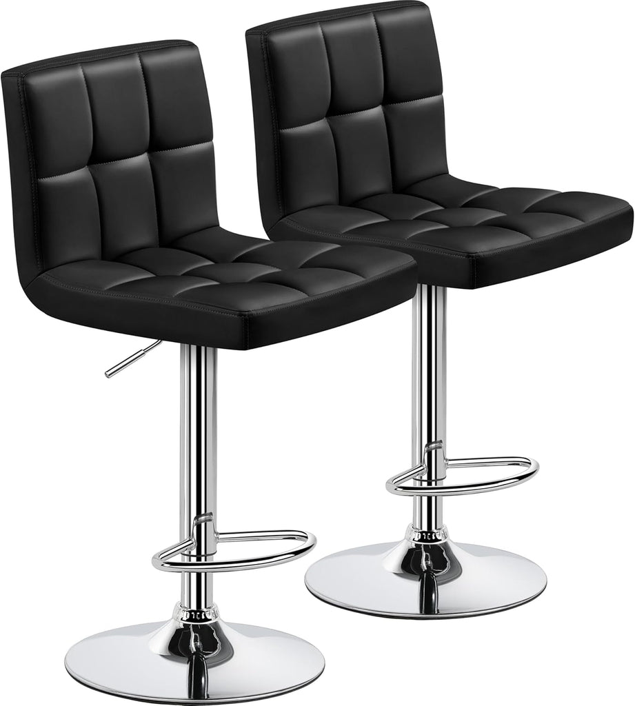 Bar Stools Set of 2, Adjustable PU Leather Swivel Barstools, Modern Counter Stools with Back and Footrest, Counter