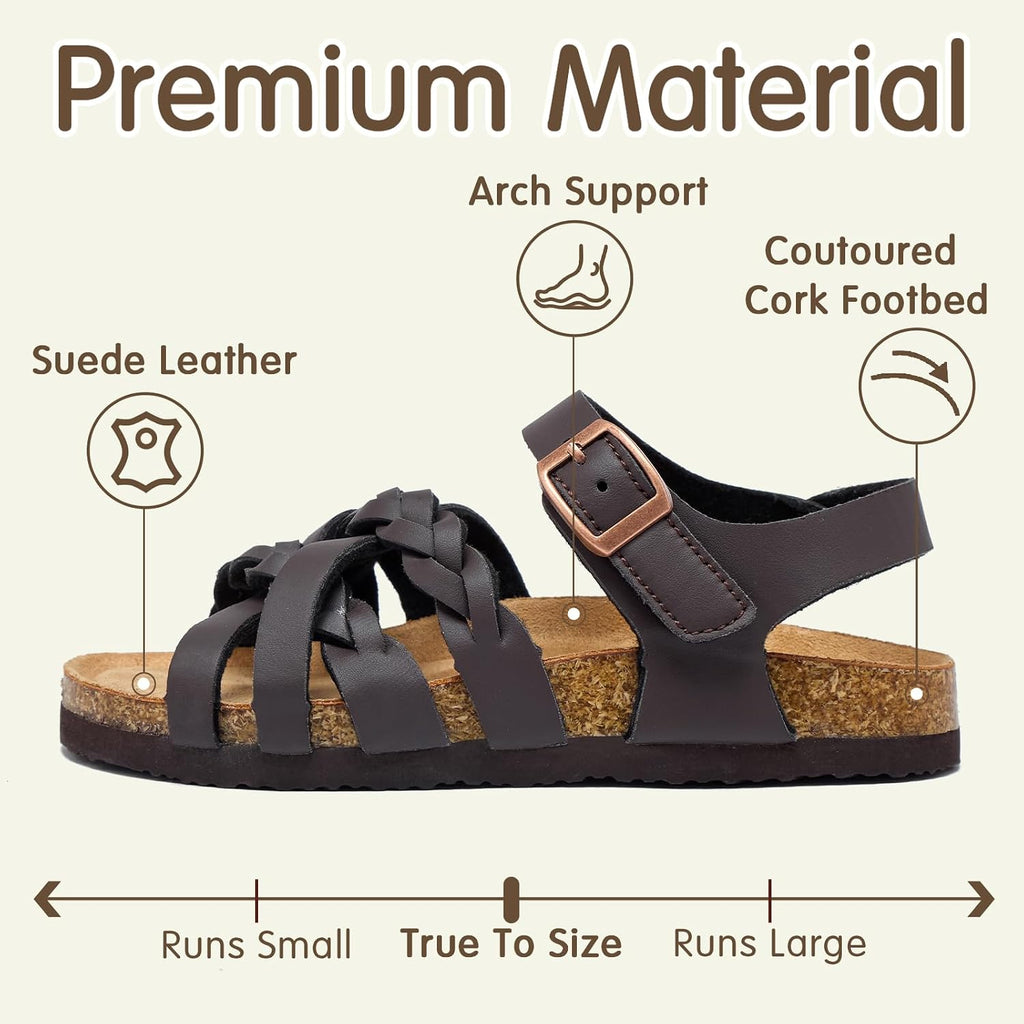Girls Sandals Cork Footbed, Adjustable Straps Little/Big Kid