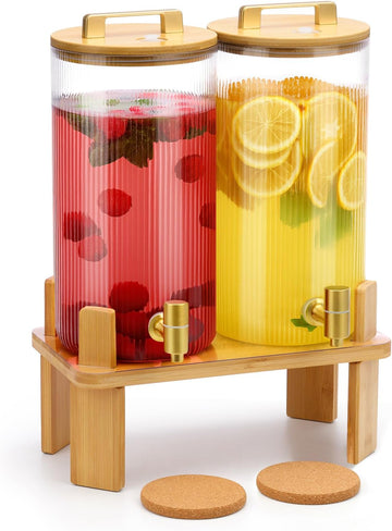 1.5 Gallon Drink Dispensers for Parties,Beverage Dispenser With Wood Stand