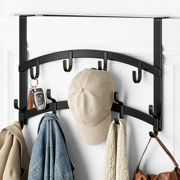 Over the Door Hooks Organizer - 2 Tier Door Hanger with 14 Hook Heavy Duty Stainless Steel for Towels, Coats, Jackets