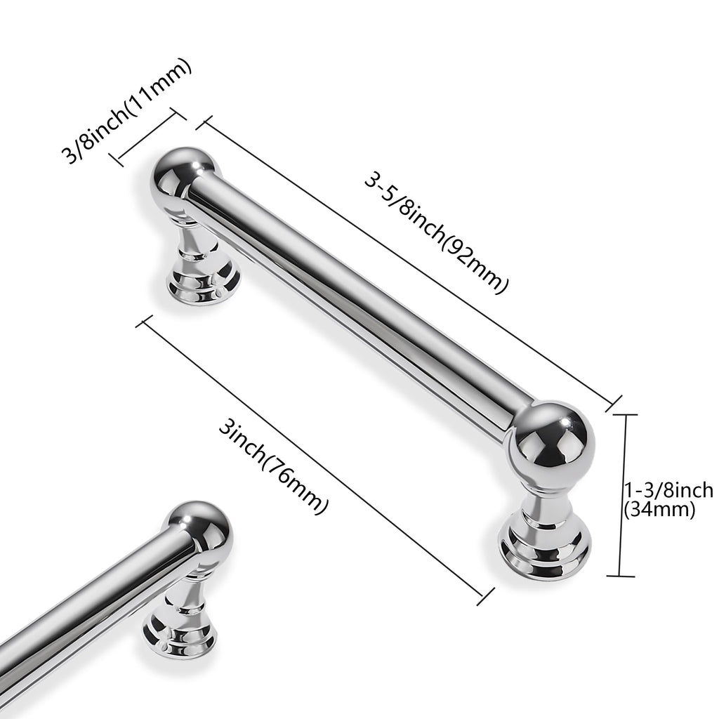 10 Pack 3 Inch Hole Center Polished Chrome Cabinet pulls 100% Solid Heavy Duty Dresser Pulls Cabinet Drawer Pulls