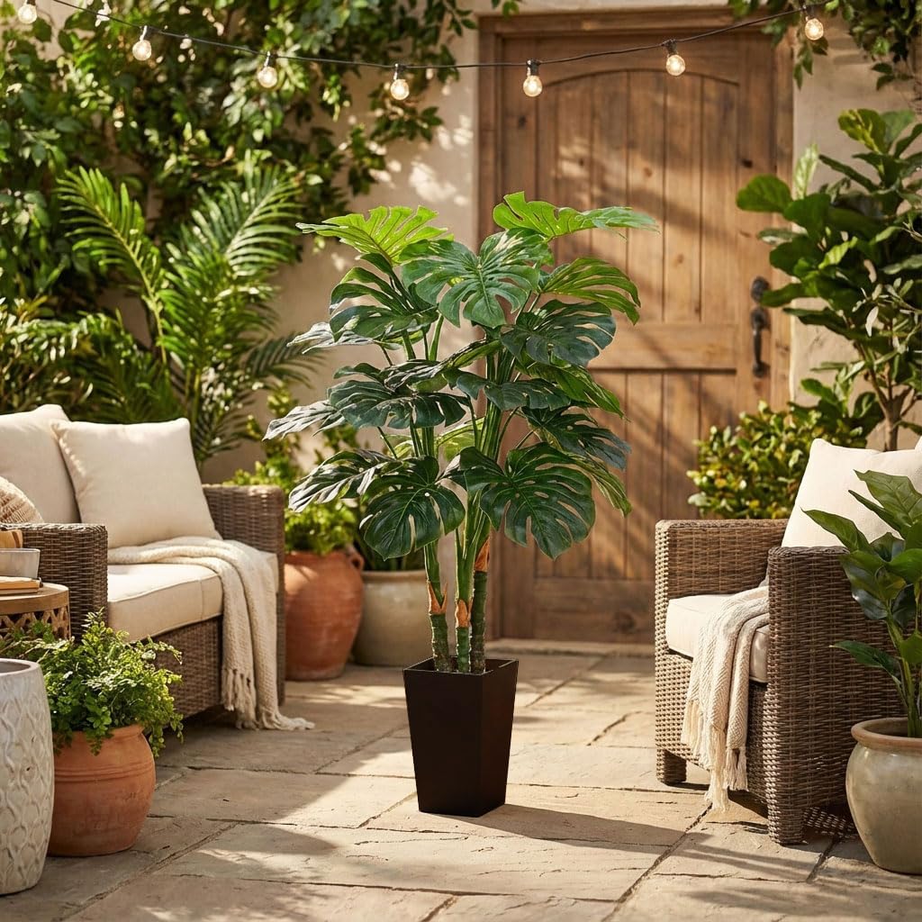 4ft Tall Artificial Monstera Deliciosa Plants, 4 ft Faux Swiss Cheese Plants Fake Silk Tree with Pot for Indoor