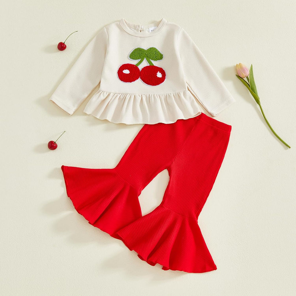 Toddler Girl Clothes Spring Baby Girl Outfit Floral Ruffle Long Sleeve Top Bell Bottoms Pants Cute Clothing Set