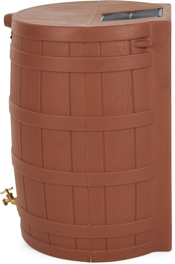 Rain Wizard Water Collection Barrel, 50 Gallon, Terra Cotta | 2 Pack, Faux Wood Design - Plastic Outdoor Home Rain