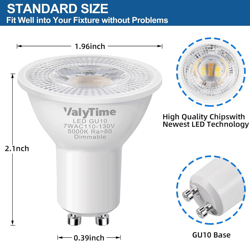 Dimmable GU10 LED Bulbs 7W(50W -60W-75W Equivalent) GU10 Light Bulbs Gu10 Shape Halogen Replacement Bulb 38°120V