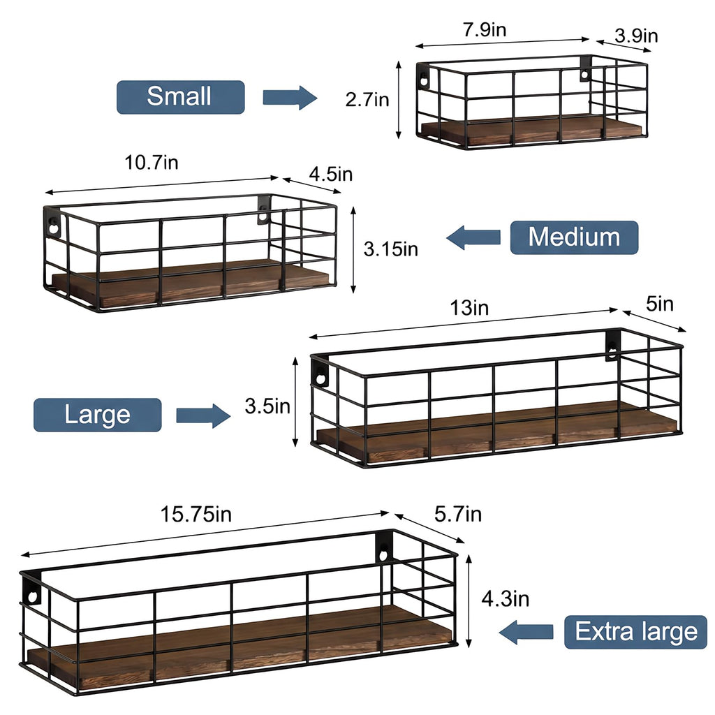 Wire Frame Floating Shelves for Wall Storage 4 Different Sizes