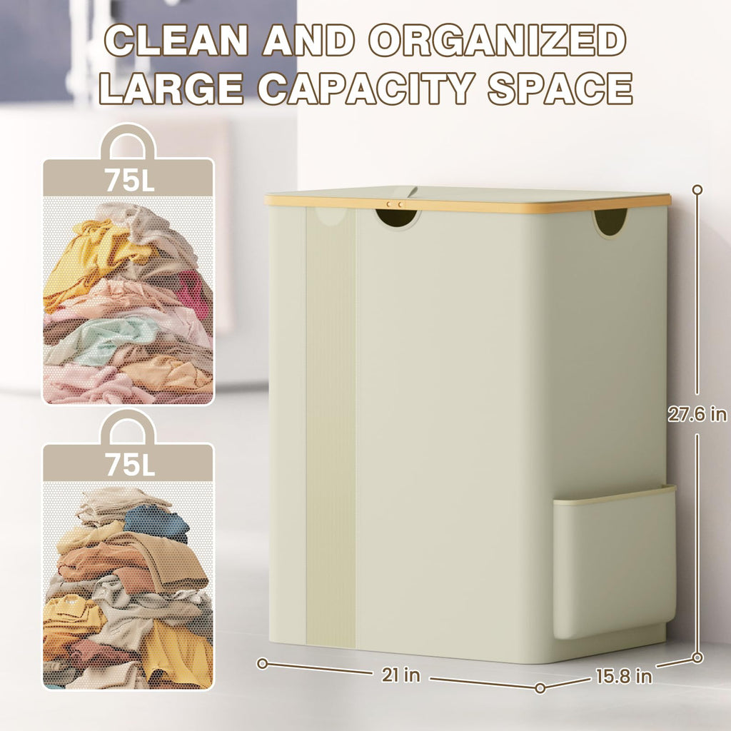 100L Laundry Basket Hamper with Lid & Removable Bag,Beige