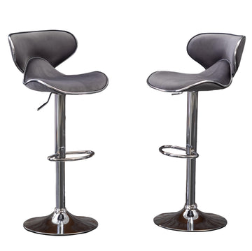 Masaccio Velvet Upholstered Adjustable Swivel Barstool, Set of 2, Gray