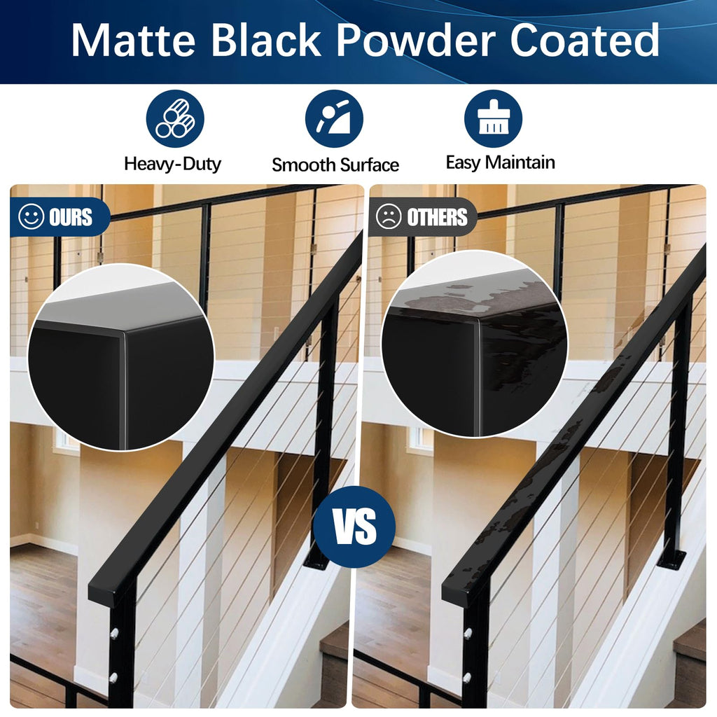 6'6" Black Stainless Steel Handrail for Cable Railing System 3 Pack