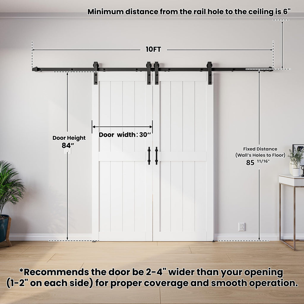 Double 30"x84" Door White Barn Door with 10FT Hardware Kit