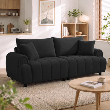 88 "Modern Boucle Sofa Couch, Oversized Comfy 3 Seater Sherpa Curved Sofas Deep Seat