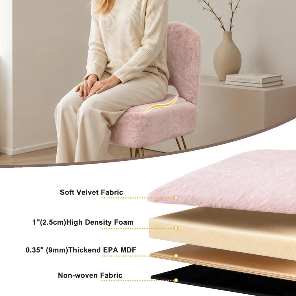 Vanity Stool Chair with Storage and Folding Back, 4 Metal Legs with Anti-Slip Feet, 15.8" x 15.8" x 33" Square