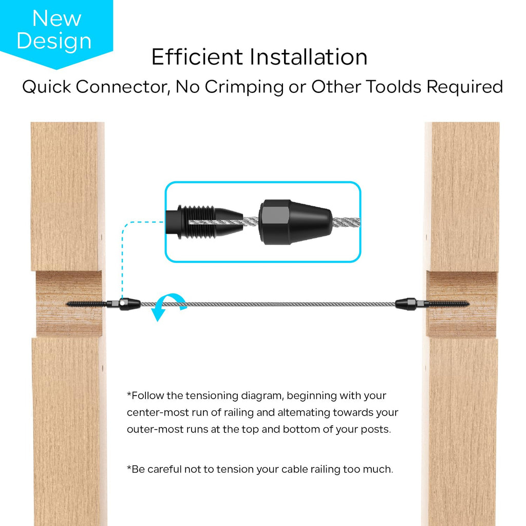 30 Pairs Black Cable Railing Kit Tensioner QuickLock, Right&Left Handed Thread Swage Lag Screws for Wood Post of 1/8"