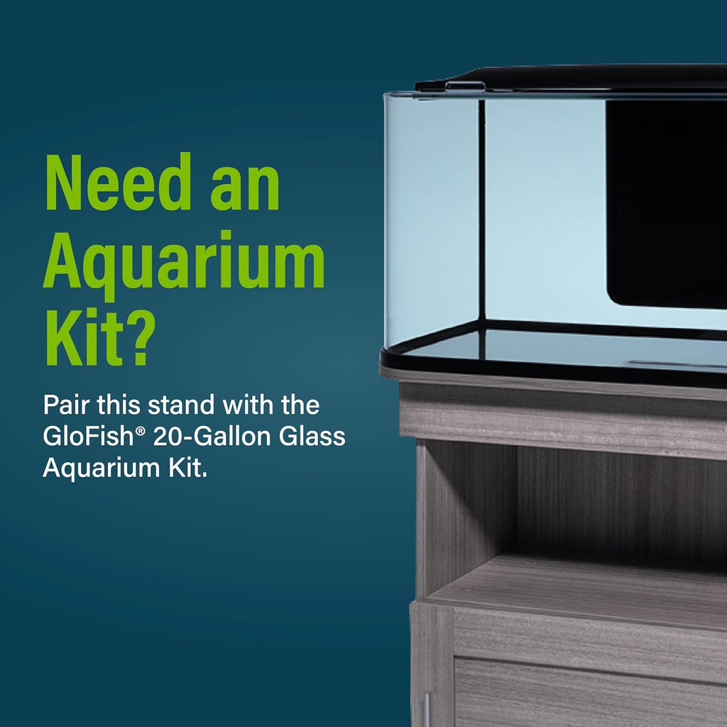 Aquarium Stand, 20 Gallons, Features Enclosed Storage Area, Display Area, Back Panel Cutout, Modern Farmhouse Look.