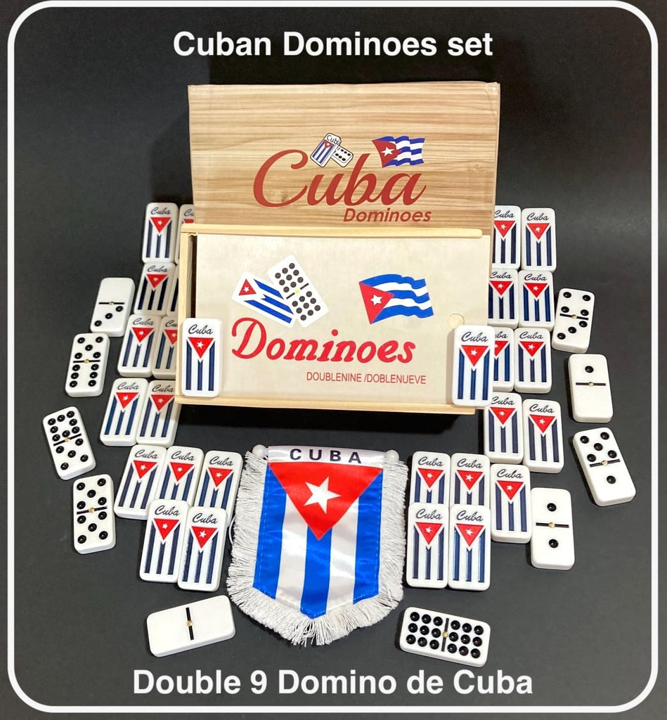 Cuban Dominoes Adult Size Double Nine Set with Wooden Box and Cuban Flag