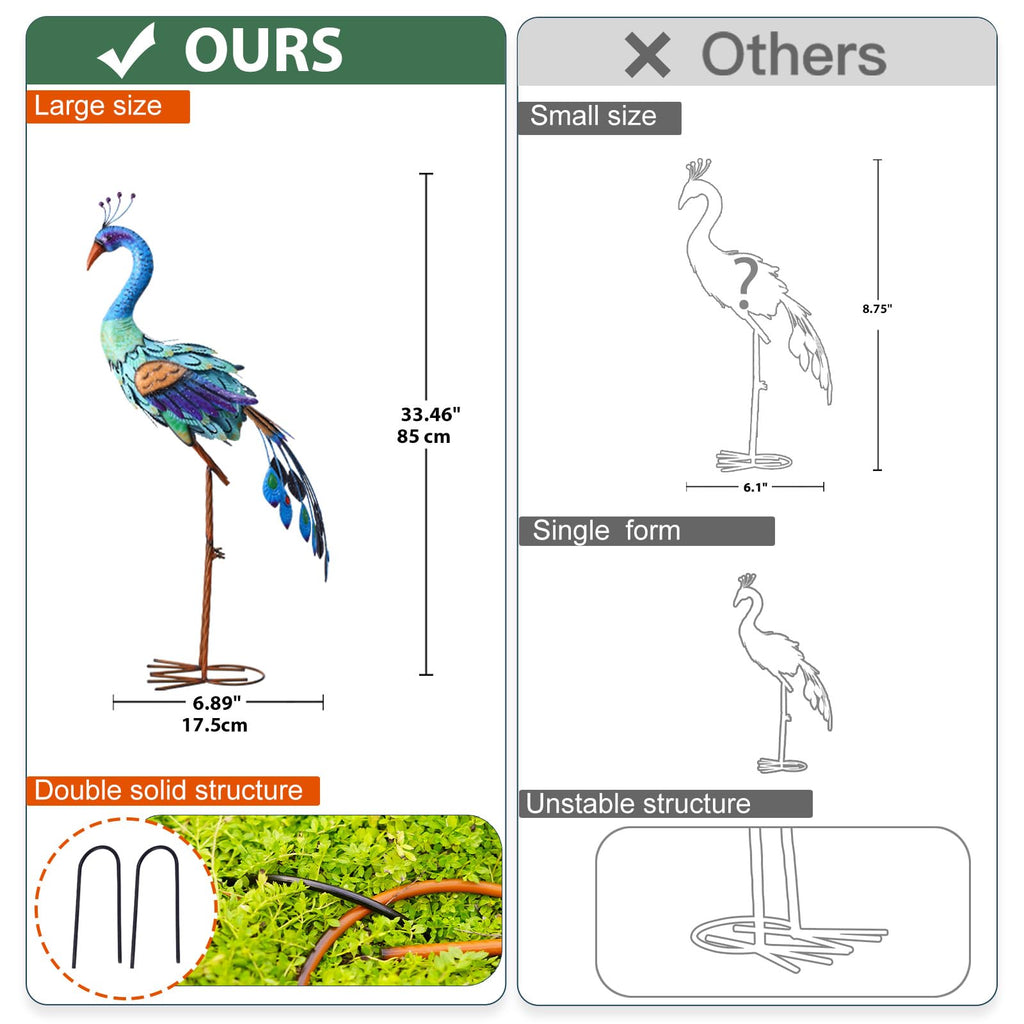 Peacock Metal Garden Statue: Large Colorful Bird Sculptures