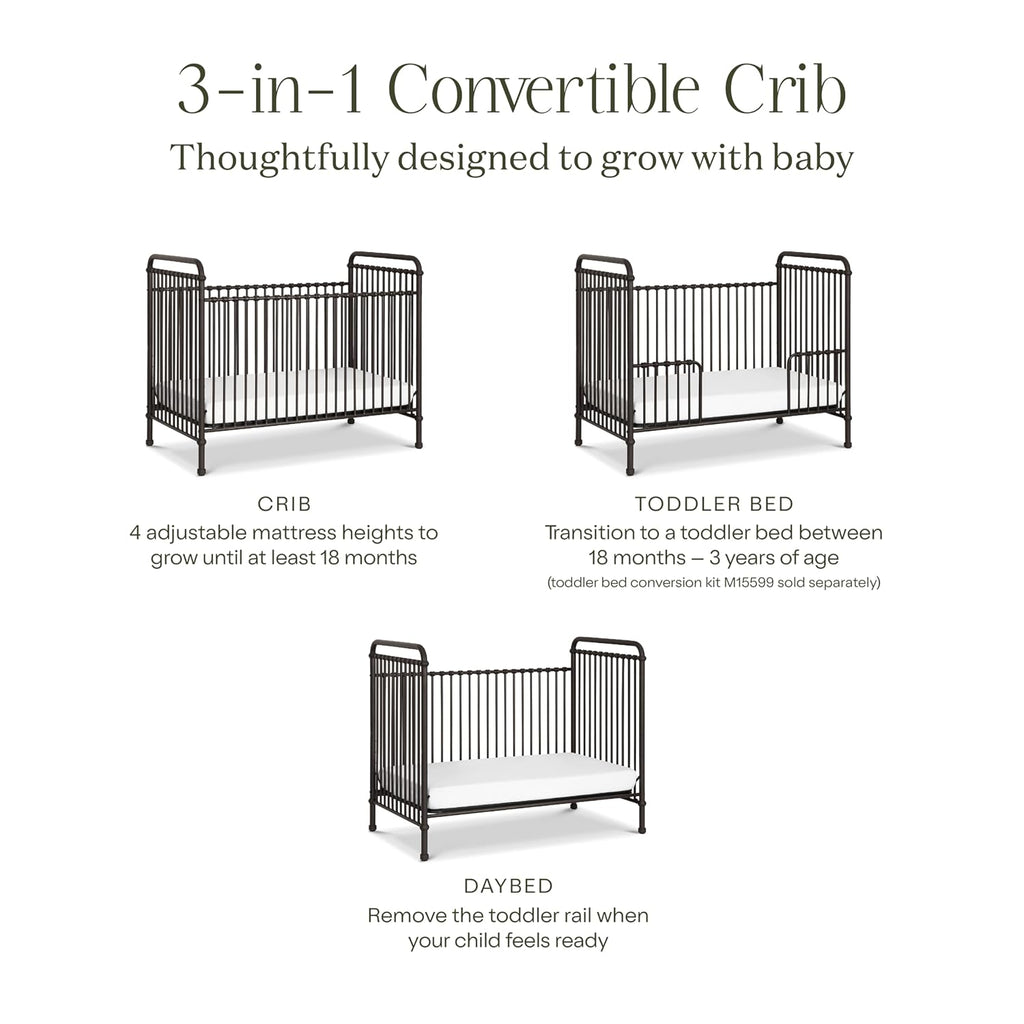 Abigail 3-in-1 Convertible Metal Crib in Vintage Iron, Greenguard Gold Certified | GREENGUARD Gold Certified