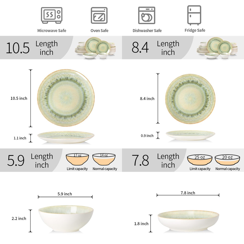 Ceramic Dinnerware Sets for 6, 24 Pcs Plates and Bowls Sets