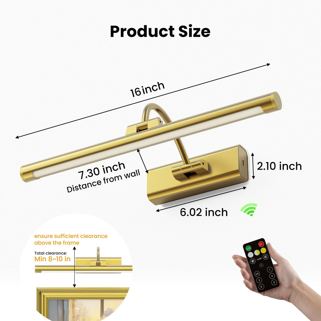 2 Pack 16" Brass Picture Art Lights - 6000mAh Rechargeable Battery Powered Wireless Lighting Gallery, Office, Living