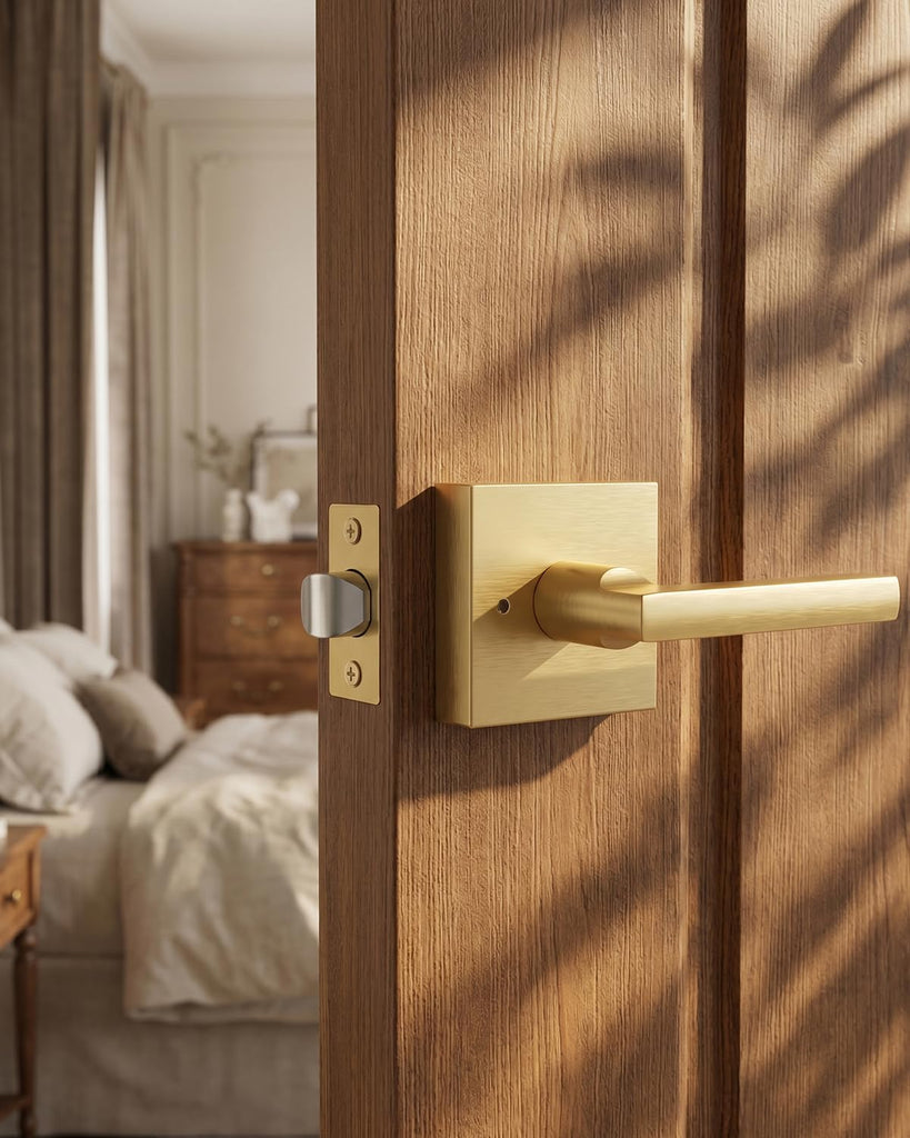 Brushed Gold Door Handle Interior, Privacy Bedroom - 1 Pack