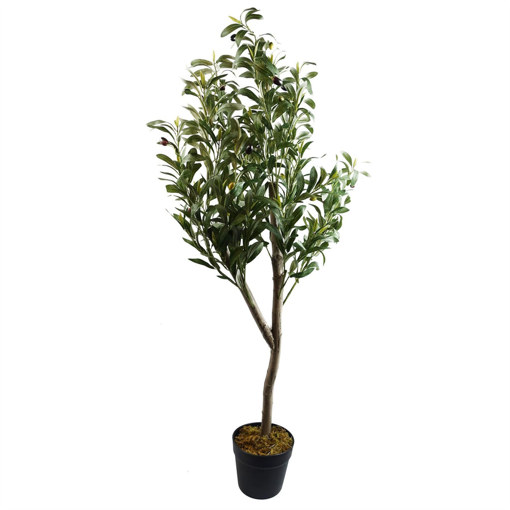 Design UK Black Plastic Pot, 120cm Artificial Natural Look Olive Tree with Wooden Trunk