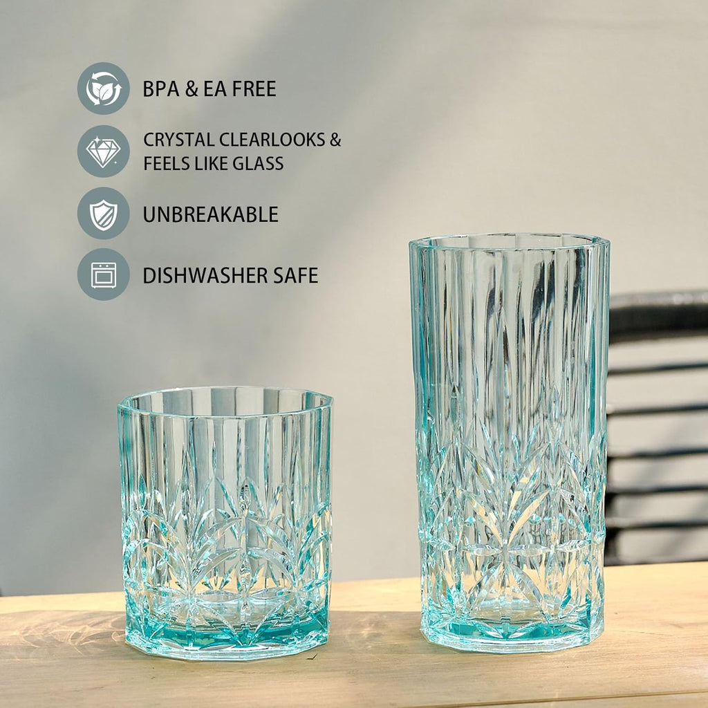 Shatterproof Tritan Plastic Short Tumbler, Set of 4, 13oz - Myrtle Beach Unbreakable Crystal Cut Old Fashioned