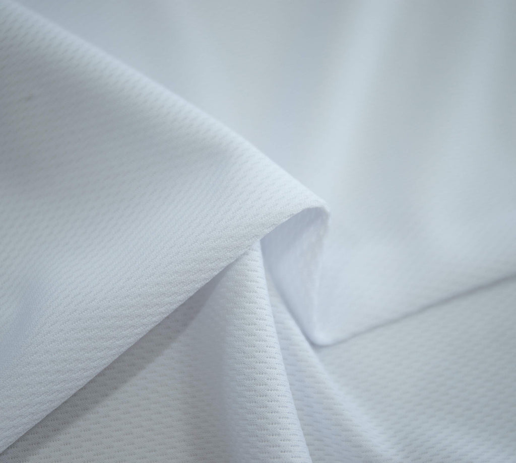 100% Polyester Birdseye/Mock Mesh/Flat Back/Eyelet Mesh/Pique Sports Athletic White Knit Fabric by The Yard