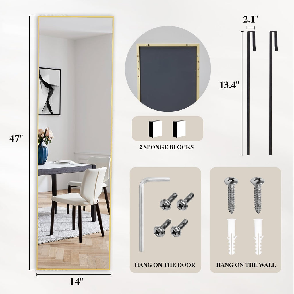 47"x14" Full Length Door Mirror, Full Body Door Mirror, Gold