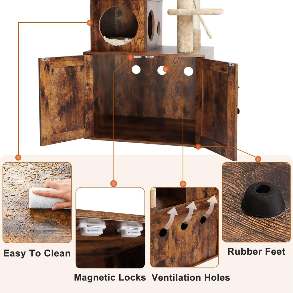 Cat Tree with Litter Box Enclosure, 2-in-1 Cat Tower