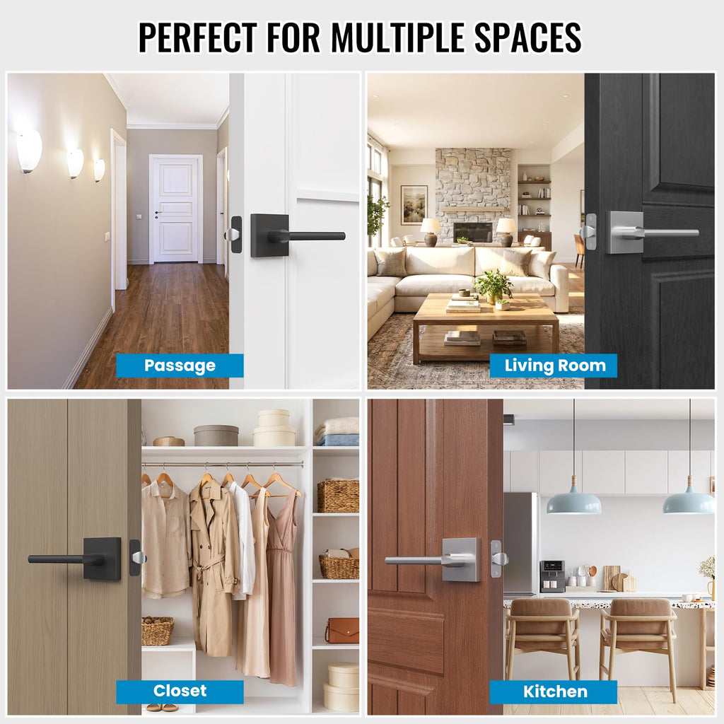 6 Pack Satin Nickel Passage Door Lever, Interior Non-Locking Leverset