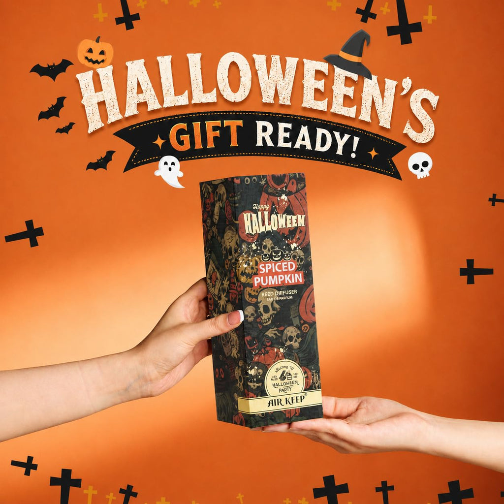Halloween Reed Diffuser Set, 3.38 fl oz (100 ml) - Spiced Pumpkin Oil Diffusers with 8 Reed Sticks, Home Fragrance